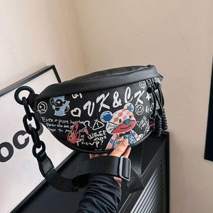 Shoulder bag, chest bag, painted small design belt bag