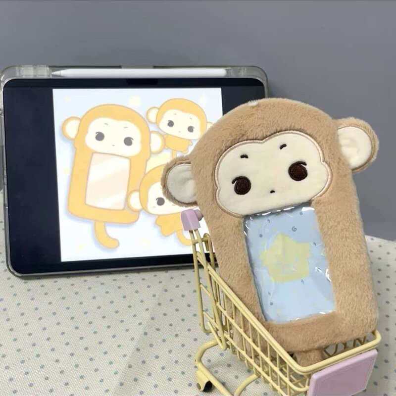 Cartoon Little Monkey Plush Card Holder Cute Student Id Card Holder Meal Card Holder Id Card Protector 3inch Protective Cover Pendant