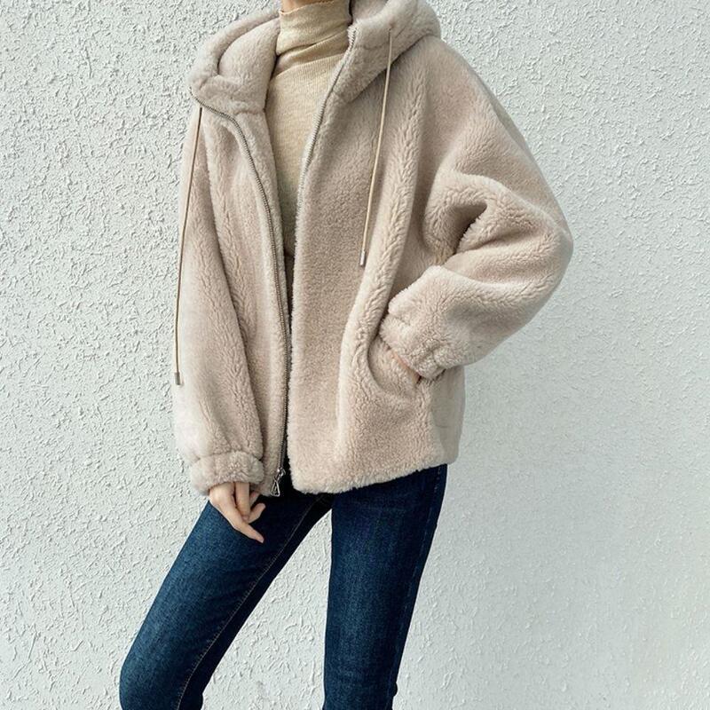 Korean style lamb fur coat women's clothing new cashmere coat short hooded thickened young fur