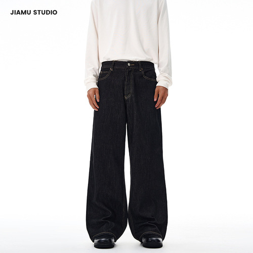 JIAMU red-ear tannins American high street baggy jeans neutral wide-leg jeans for men and women's loose straight leg