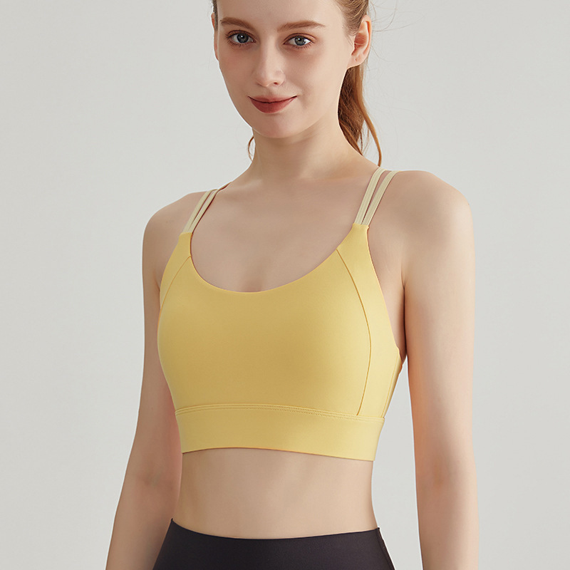 LAHN nuevo chaleco de yoga sexy, taza fija, delgado cruzado, cinturón de hombro delgado, ropa interior deportiva para mujeres