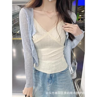Pure Desire Lace Small Camisole French Sweet Spice Girl Slim-fit Inner Wear Outer Wear Bottoming Sleeveless Top with Chest Pad for Women
