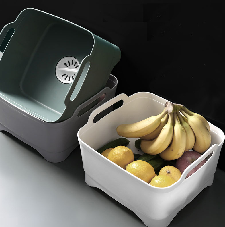 厨房果蔬清洗收纳筐 创意塑料移动水槽置物篮 家用洗碗洗菜沥水篮