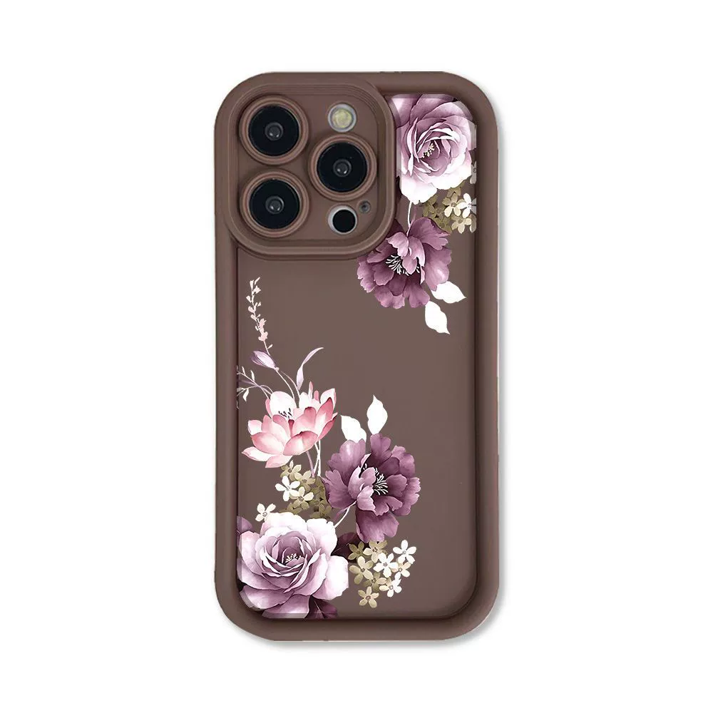 Фиолетовый матовый чехол для телефона, совместим с iPhone16, с цветочным рисунком, 16 Pro Max, 15
