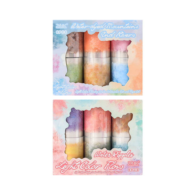 Color claro, rima, acuarela, estilo manchado, pet troquelado, cinta de cuenta de mano, etiqueta de material decorativa de fondo de tinta de cuenta de mano de bricolaje