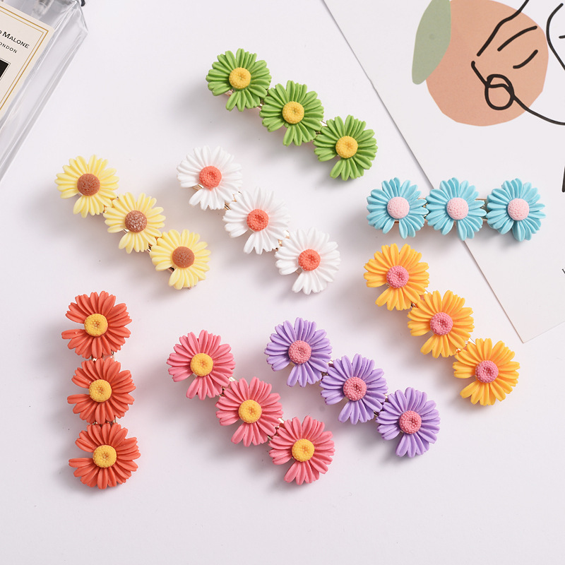 다크 브라운 세 꽃 머리핀 - 혼합 색상