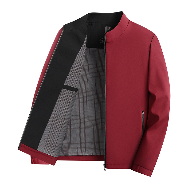 Men's business jacket with stand-up collar, solid color, loose fit, suitable for middle-aged and elderly men, perfect for spring and autumn, versatile style, thin fit for fathers.