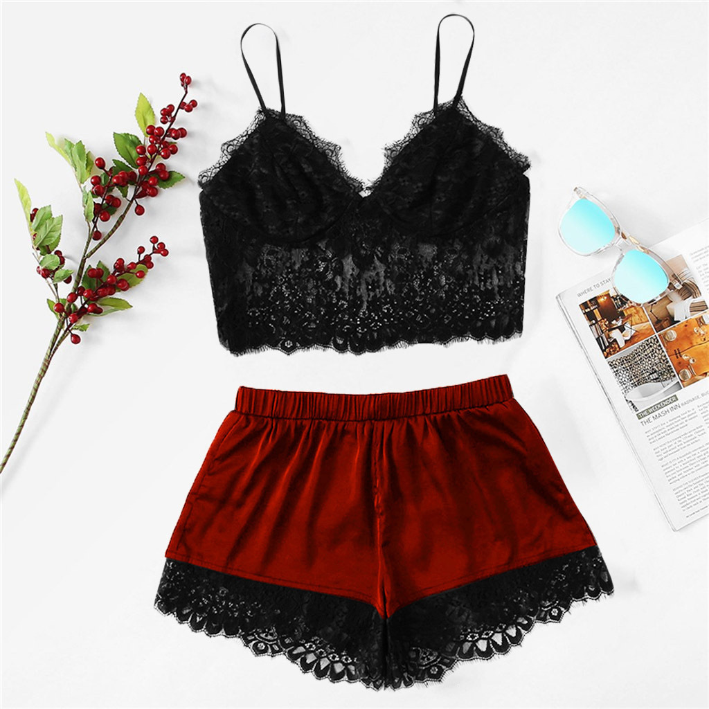 Chemical Fiber, Spandex Fabric Type Lace Bras Bra Style 1 Set Quantity V Neck Neckline Regular Fit Fit Type Solid Color Lace Bras Sexy Lingerie Pajamas