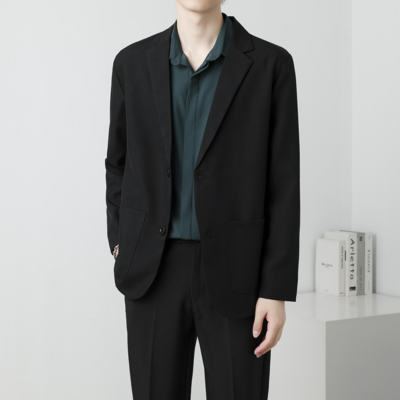 Summer Draped Black Small Suit Jacket Men's Business Long Sleeve Suit Teenager Single-breasted Trendy Western Top Summer Draped Black Small Suit Jacket Men's Business Long Sleeve Suit Teenager Single-breasted Trendy Western Top