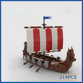 跨境创意MOC 小颗粒积木 维京战船模型 DIY拼装儿童玩具兼容乐高