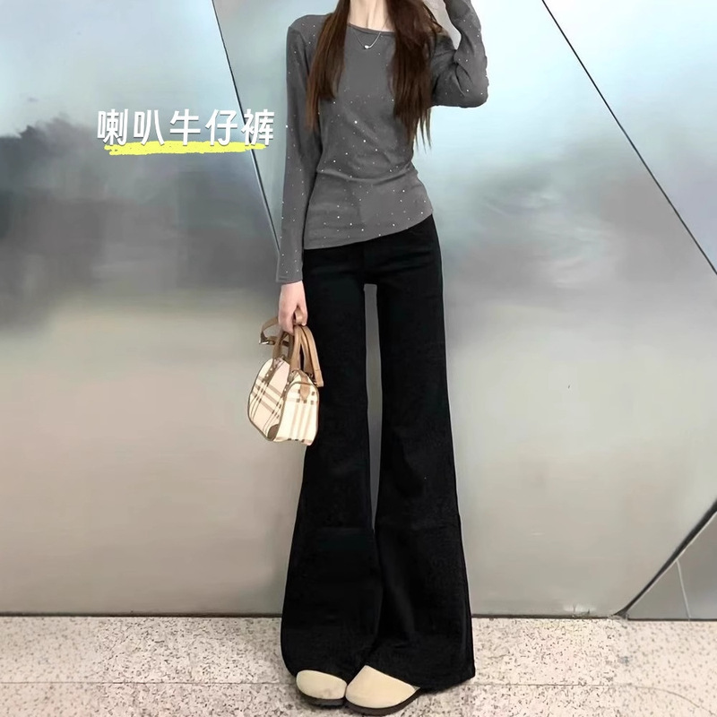 Black High-Waisted Bootcut Jeans for Women 2025 Spring and Summer New High-Waisted Pear-Shaped Body Versatile Slimming Look Flared Pants Black High-Waisted Bootcut Jeans for Women 2025 Spring and Summer New High-Waisted Pear-Shaped Body Versatile Slimming Look Flared Pants