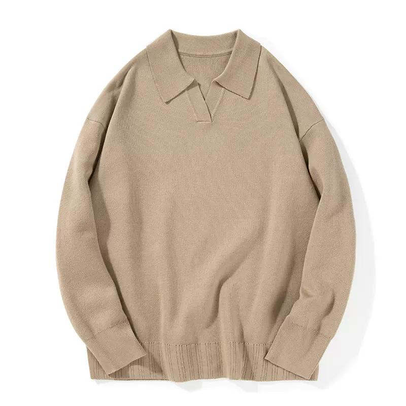 2025秋季新款青年宽松型休闲针织衫polo领针织衫外套男士百搭毛衣