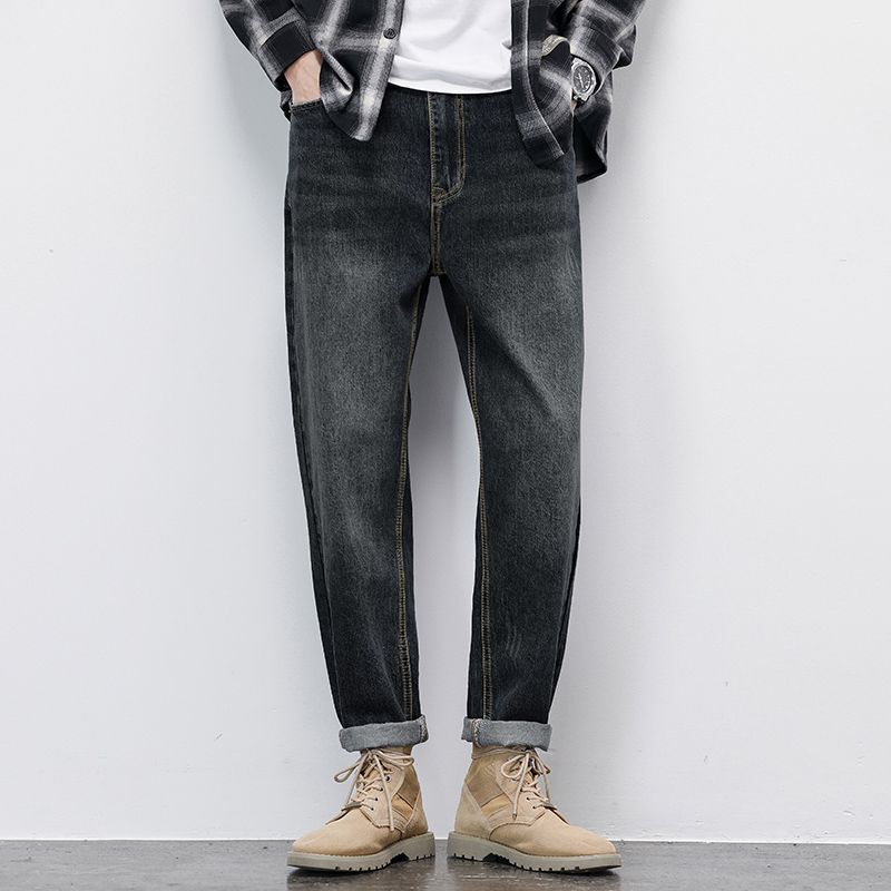 Men's American-Style Tapered Jeans for Spring and Autumn, Trendy High-End Loose Straight Casual Long Pants