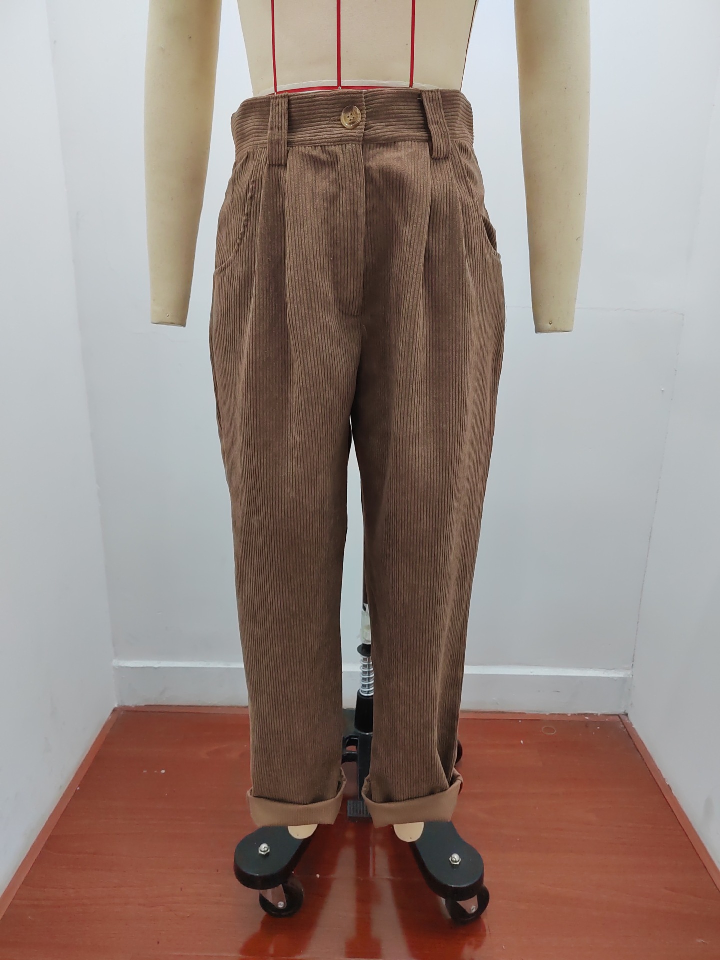 Women's Clothing Women's High Waist Casual Pants Autumn Solid Color Corduroy Loose Straight Pants Style For Formal & Casual For Women_ecoleips.com