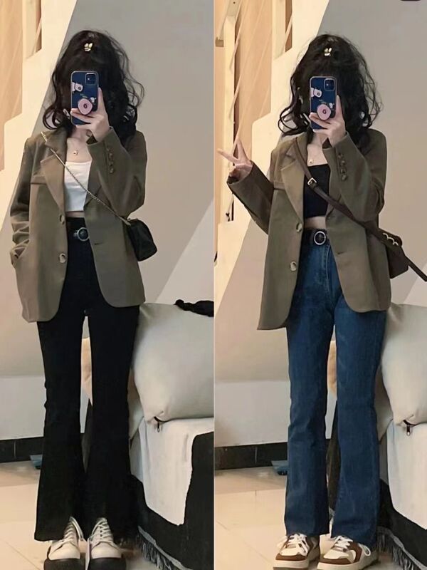小个子西装外套女矮个子棕色气质宽松短款小西服码秋|undefined
