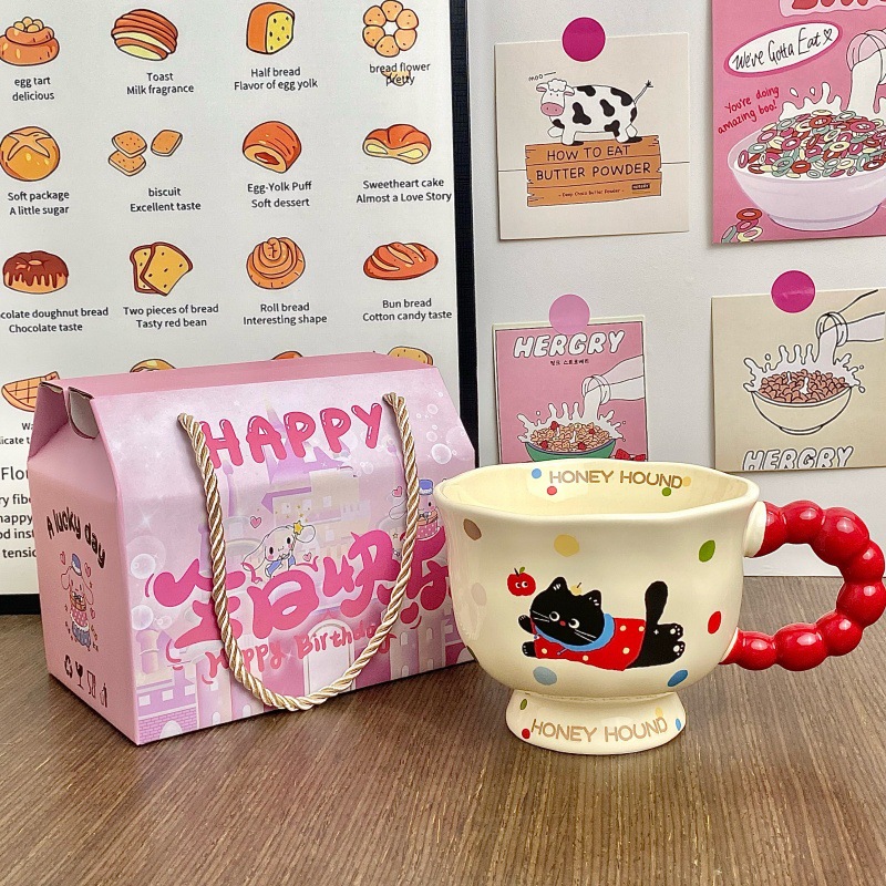 Cute perro de cerámica taza de agua de pareja de chicas taza de oficina taza de café regalo de cumpleaños taza de cerámica