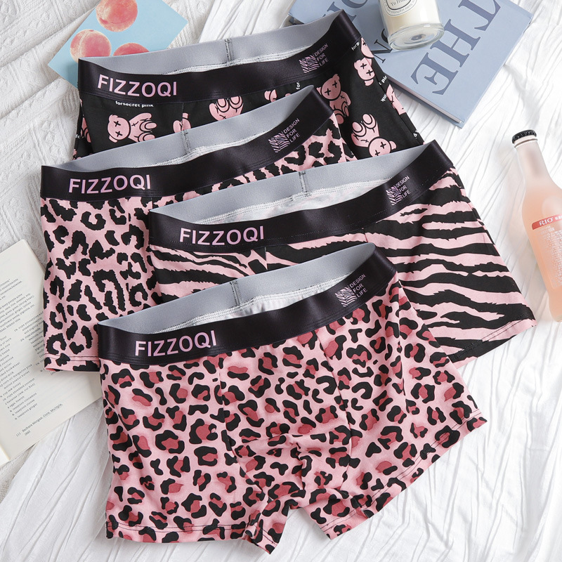 2024 Explosions New Men's Cotton Panties Pink Leopard Print Comfortable Boxer Fashionable Boys' Panties Wholesale Generations