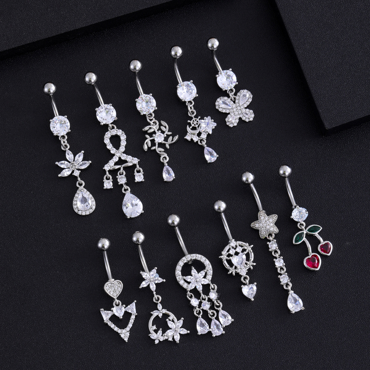 Nouveau piercing Cross-border R : Cœur, Cerise, Perle, Lune, Pentagramme, Zirconium, Papillon, Zircon, Acier inoxydable_voghion.com