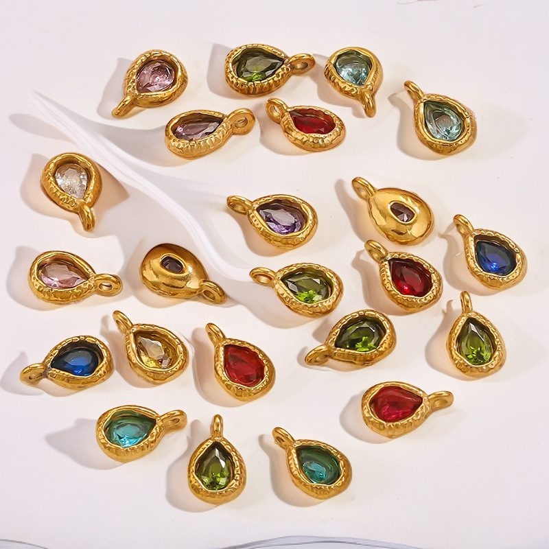 Acero inoxidable vidrio cristal colgante gotas de agua gemas de color colgante de acero titanio accesorios de joyería DIY