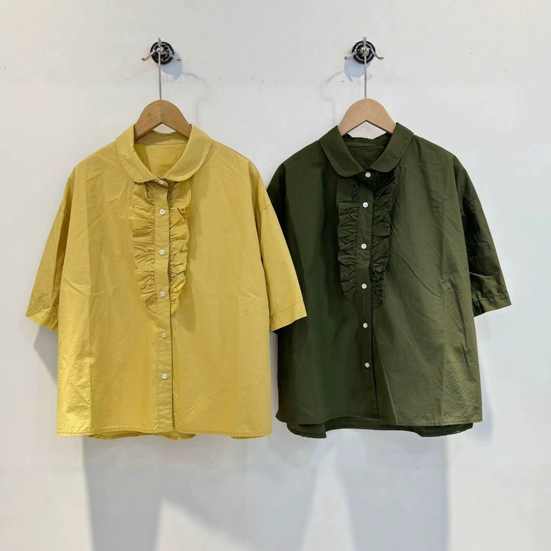 Solid Color Lace Trim Short-Sleeve Shirt 2026 Artistic Mori Girl Style Turn-Down Collar Single-Breasted Versatile Loose Casual Top Solid Color Lace Trim Short-Sleeve Shirt 2026 Artistic Mori Girl Style Turn-Down Collar Single-Breasted Versatile Loose Casual Top