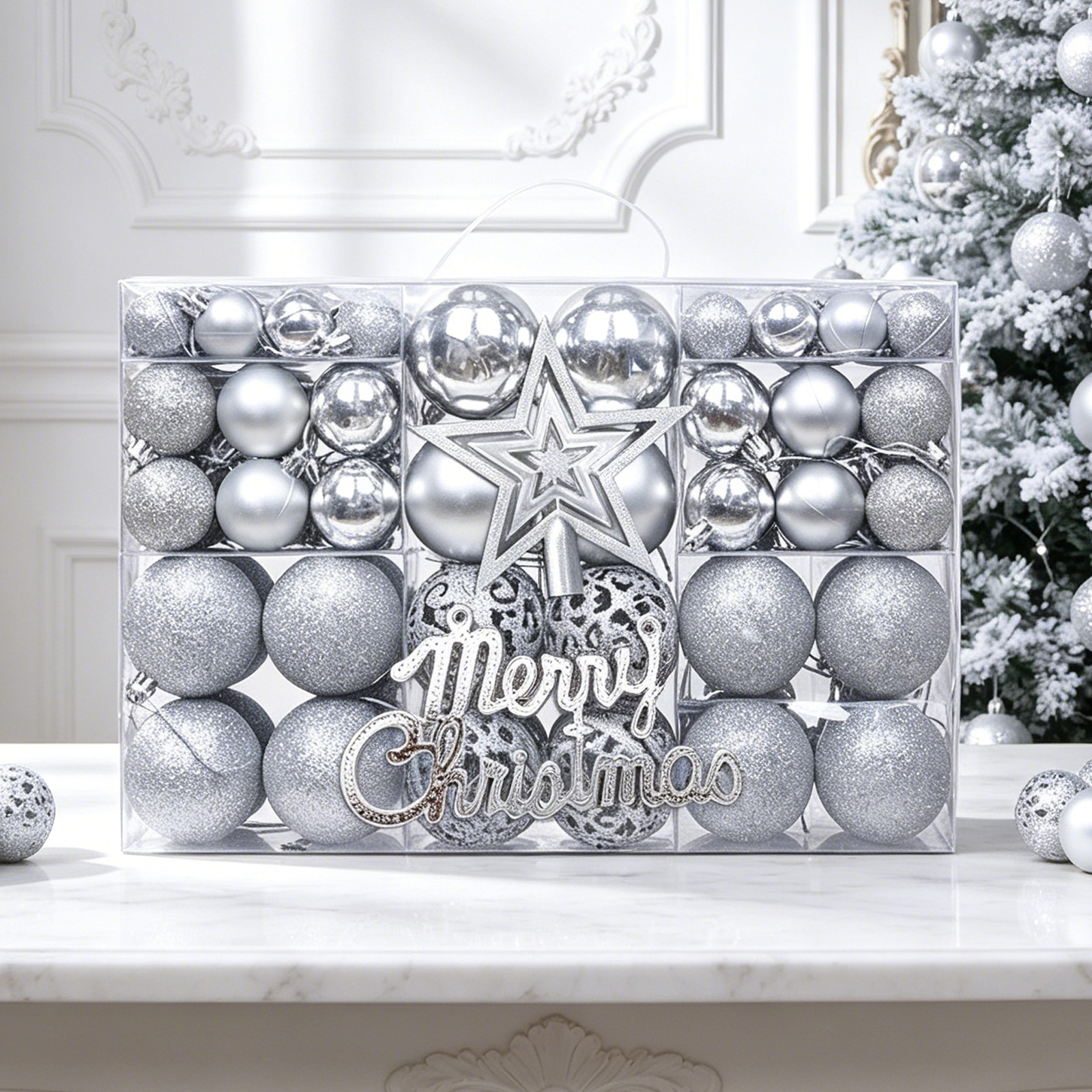 Suministros de decoración de árboles de Navidad transfronterizos 100 paquetes de bolas de plástico huecas brillantes de galvanoplastia Colgante de caja de regalo de bolas de Navidad