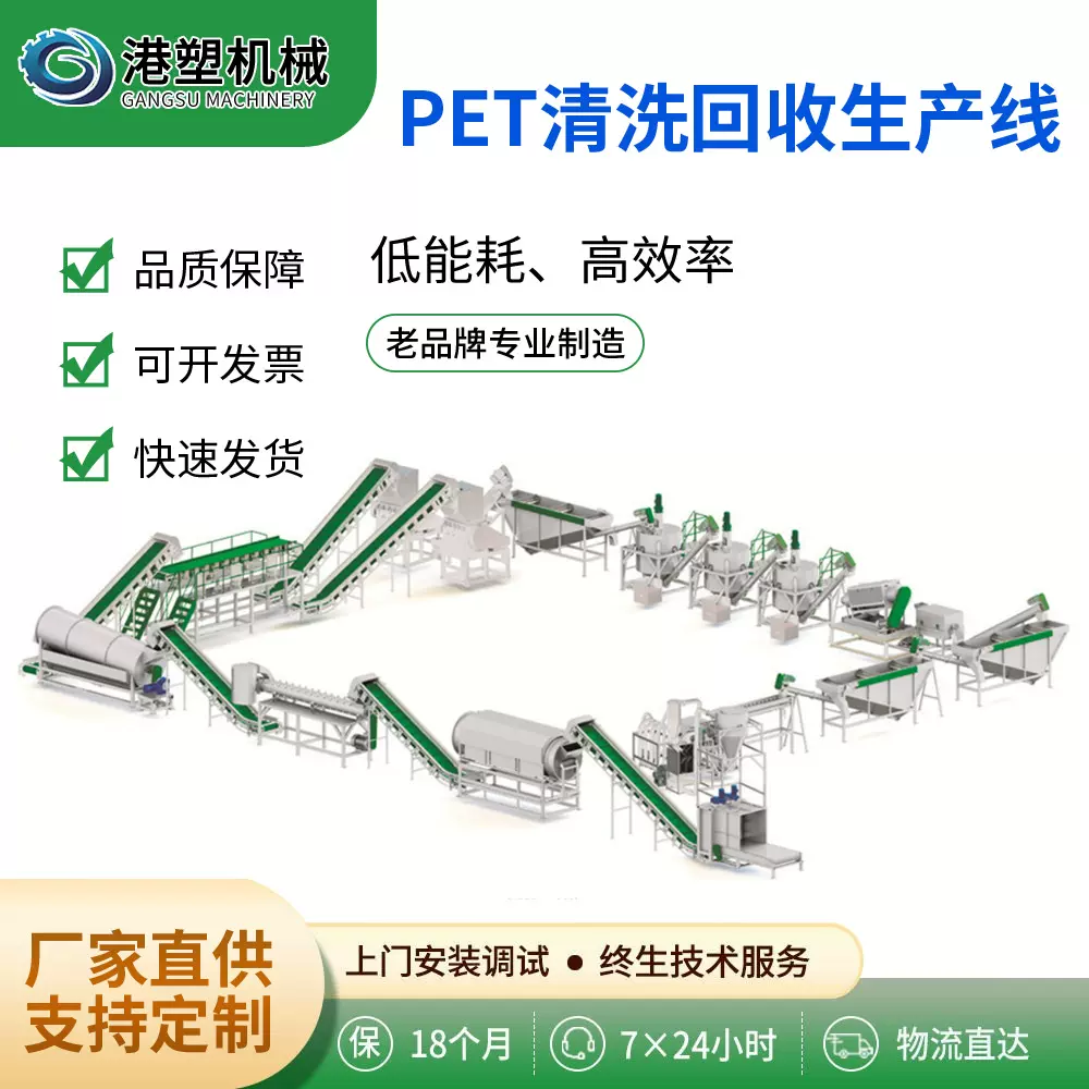 PET矿泉水瓶再生回收3A清洗线可乐粉碎生产线环保塑料瓶全自动