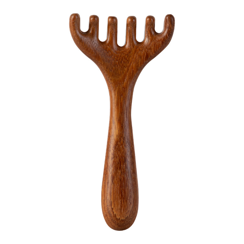 Peine de masaje de cabeza de asta, ojo de sándalo de seis garras, cara, hombro y cuello, herramienta de terapia de cabeza, dragado de meridianos, peine de agarre del cuero cabelludo