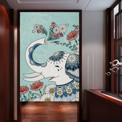 卡通布艺印花门帘卧室门帘厨房免打孔挂帘布风水帘厕所隔断帘定制