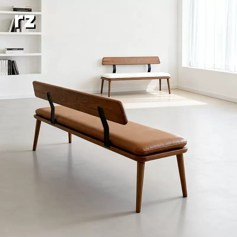 北欧长椅带靠背休闲椅实木餐桌长板凳沙发椅家用客厅双人长条凳子