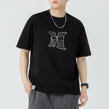 美式t恤男纯棉夏季新款重磅发泡印花中性风短袖体恤男上衣情侣装