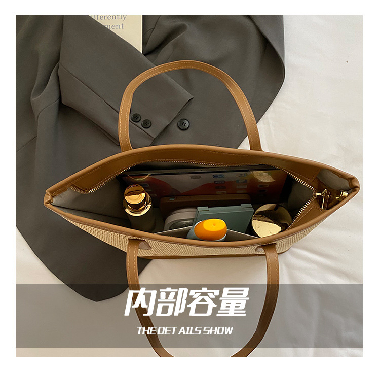 Straw woven letter large-capacity bag 2025 single-shoulder large bag for women, new beach woven summer Korean-style tote bag Specification drawing