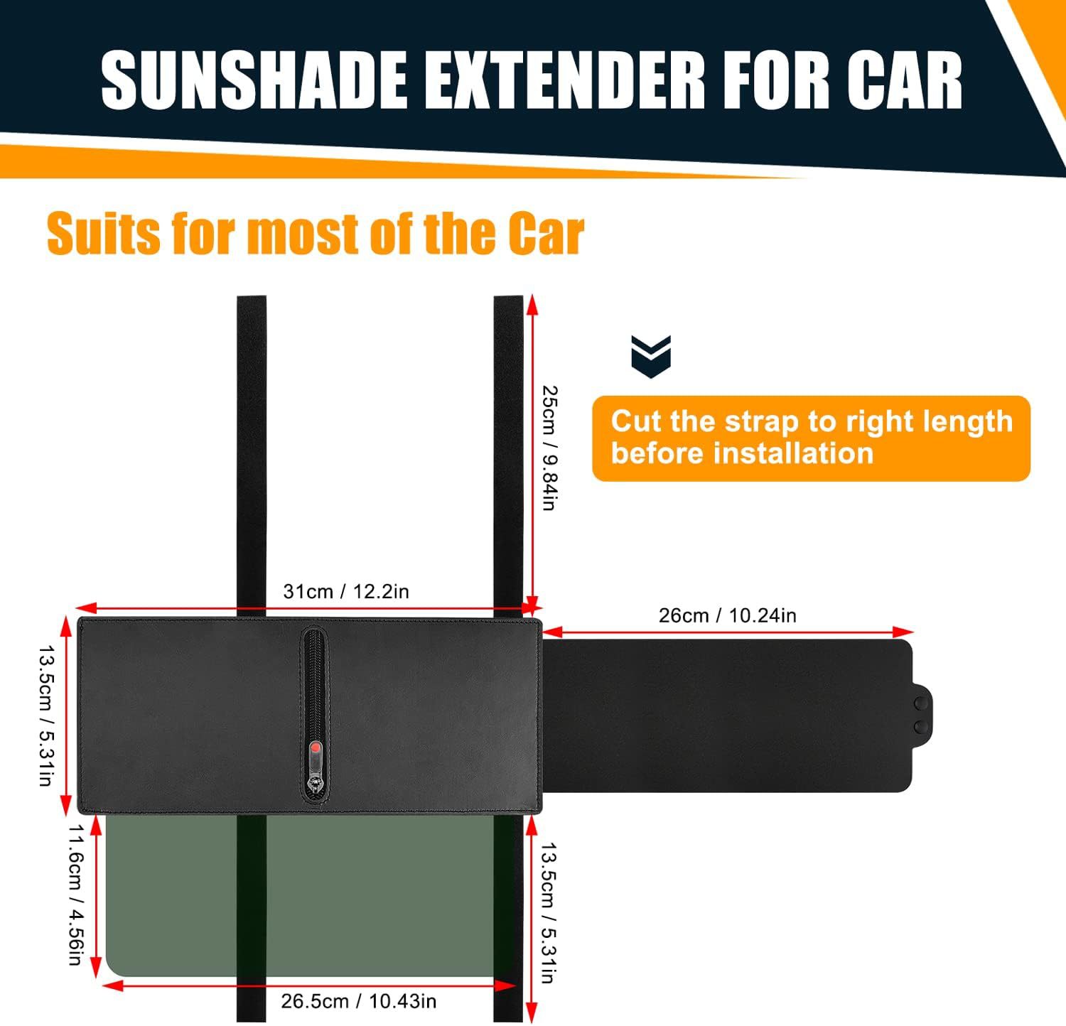 Car polarized sun visor with zipper, expandable polarized anti-glare shield, anti-glare three-sided sunshade panel
