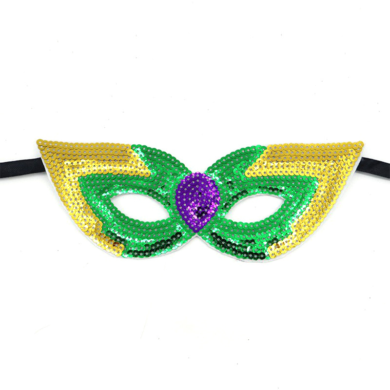 Transfronterizos máscaras de baile de maquillaje amazónico tema carnaval dorado púrpura verde sequinado máscara de medio rostro suministros máscara
