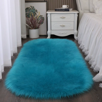 Car Carpet, Commercial Splicing Same Style Bedside - peacock-blue-6090cm-oval