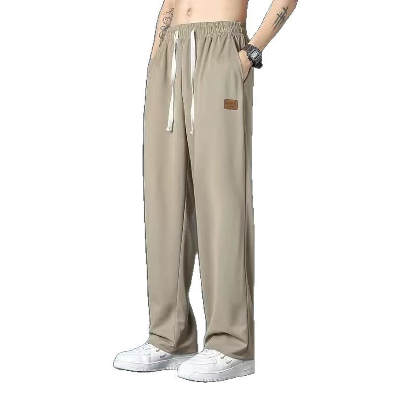 Ледяной шелк свисающие летние тонкие широкие брюки для мужчин свободные прямые подвески повседневные брюки