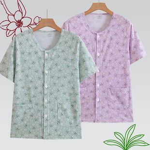 Cotton Middle-Aged and Elderly Women's Cotton Short-Sleeved Pajamas for Mothers Summer Thin Large Size Loose Undershirts for the Elderly Cotton Tops