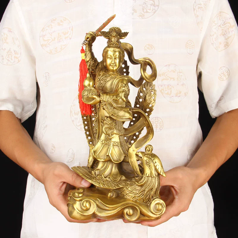 39.96cm Медные украшения императрицы Jiutian Xuanzhen, бронзовые статуи феи Jiutian, украшения
