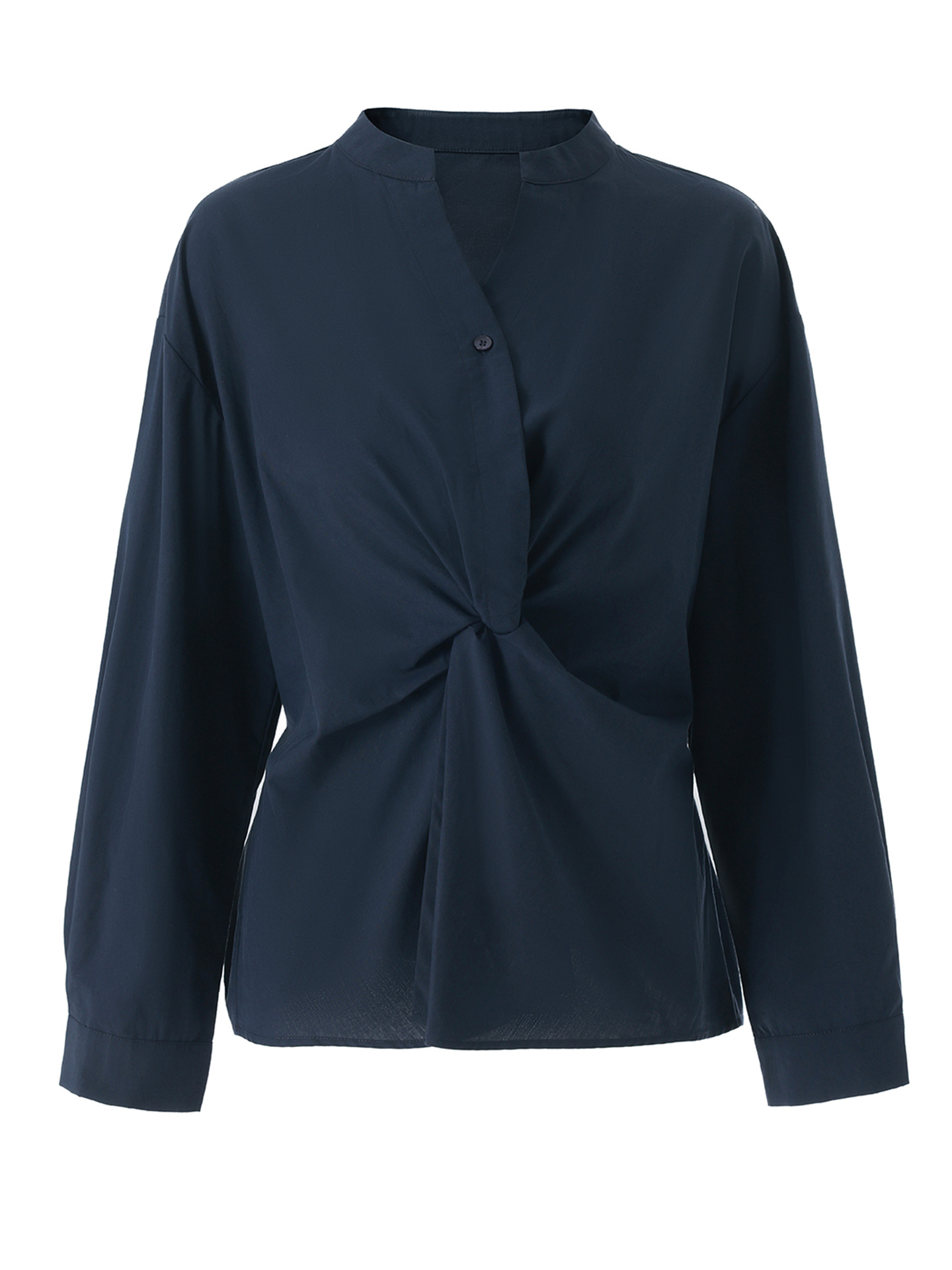 Áo sơ mi nữ dài tay chất lụa tencel phối xoắn thanh lịch — xanh lam