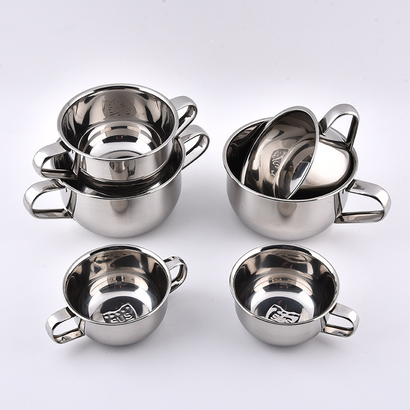 304 Stainless Steel Double Handle Bowl Kindergarten Eating Children's Bowl Household Baby Self-feeding Food Supplementary Tableware Rice Bowl