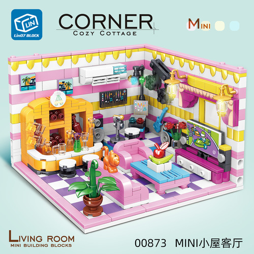 Philosophy high simulation dollhouse bathroom kitchen Ddiy model children girl puzzle building blocks toy cross-border