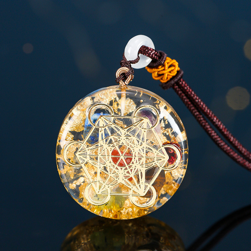 Cross-border new gravel pendant synthetic crystal stone yoga 3D epoxy necklace sweater chain