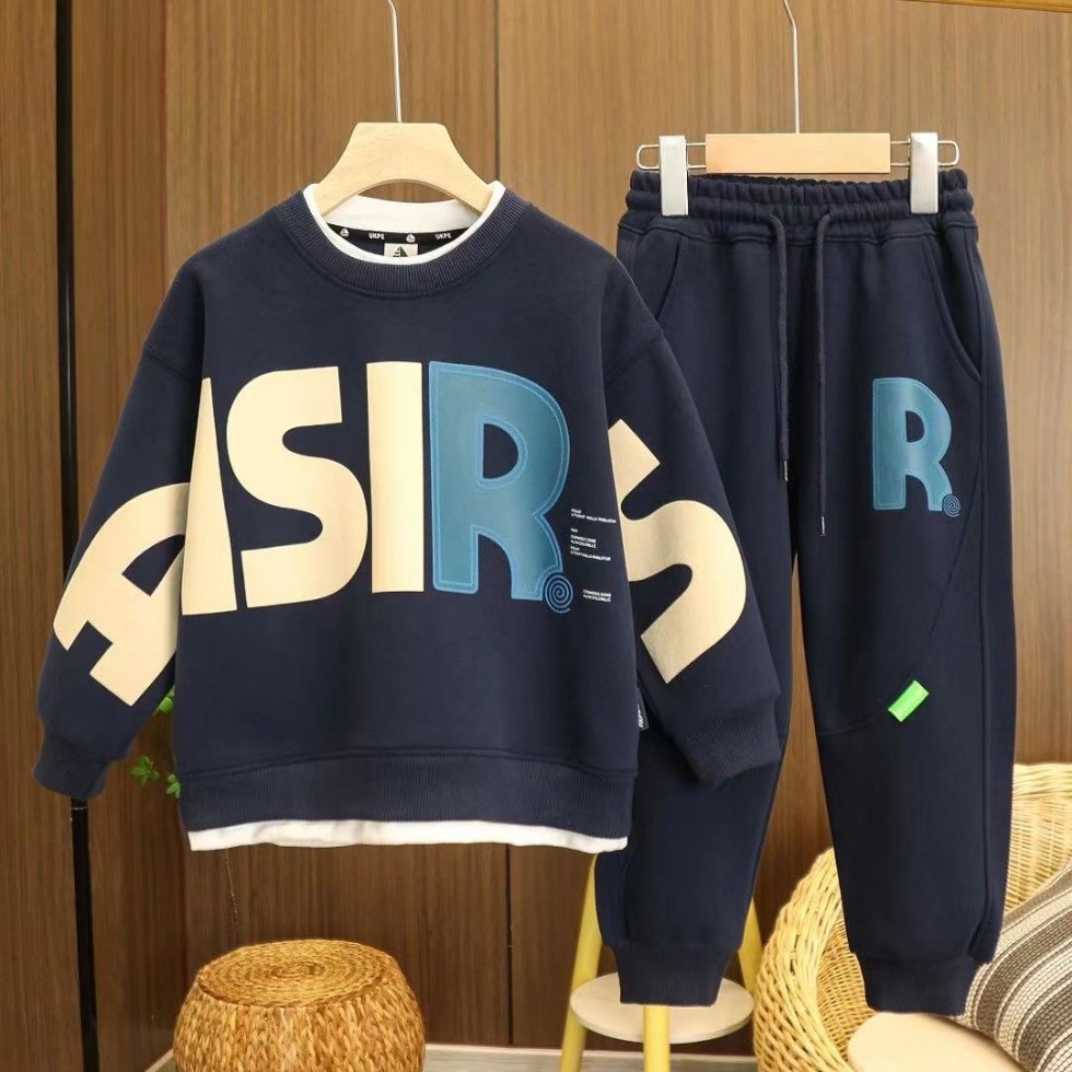 Mother & Kids Boys' Fleece Lined Thick Sweatshirt And Pants Autumn Outfit Set Children's Two Piece Clothing Trendy Toddler Clothing (3-7Y)_voghion.com