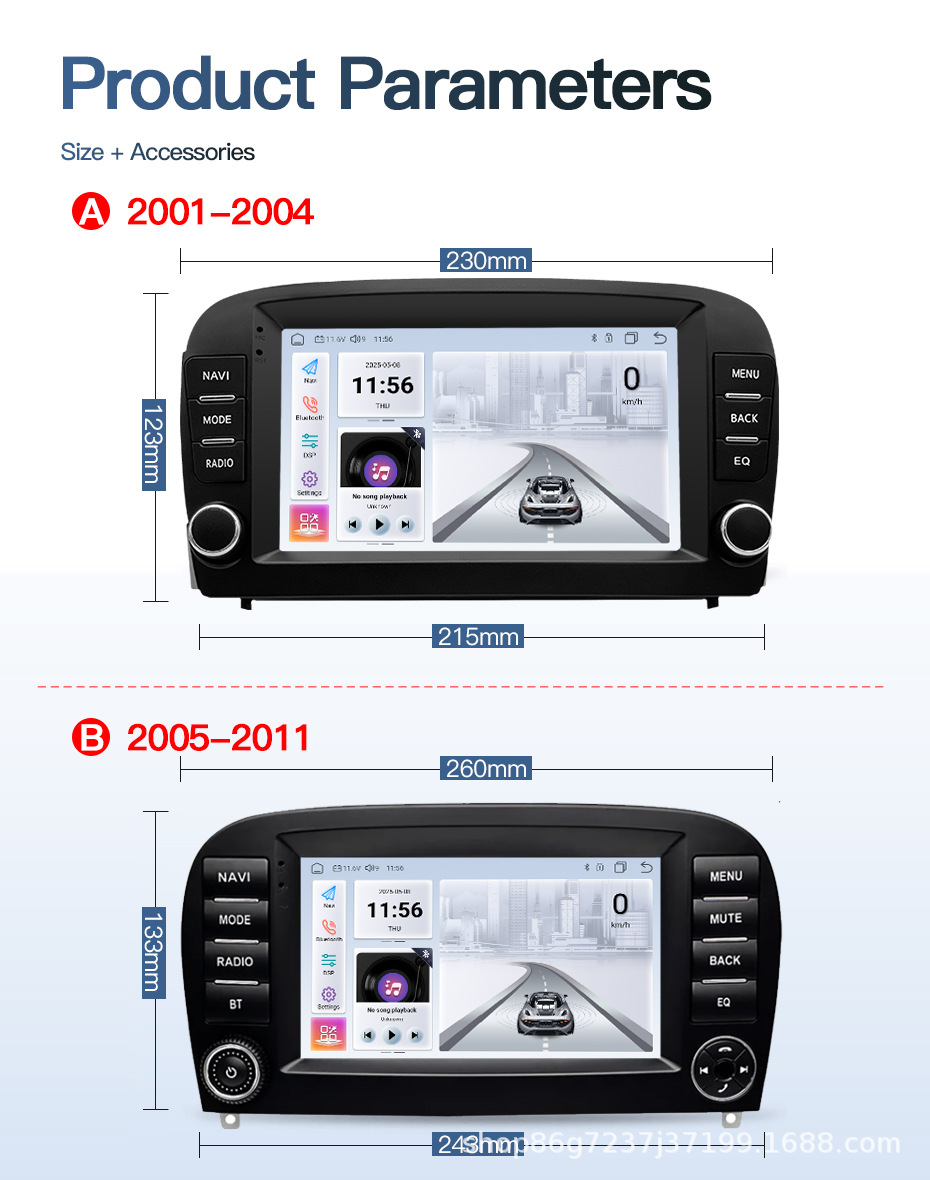 Suitable for 01-11 Mercedes SL R230 7inch Universal Android Car Navigation with Integrated Reverse Camera and Carplay