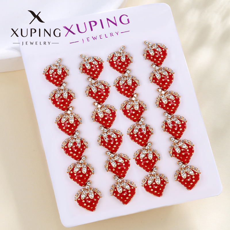 Xuping red Strawberry Nail Fashion temperament Senior sense nicho Orejeras japonesas y coreanas dulces y encantadoras pendientes de estudiantes mujeres