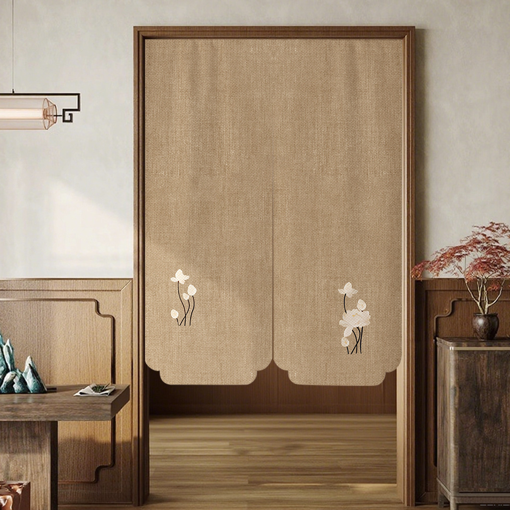 New Chinese-Style Tea Room Zen Door Curtain Partition Curtain for Home Kitchen, Bedroom, Bathroom, No-Drill Half Curtain