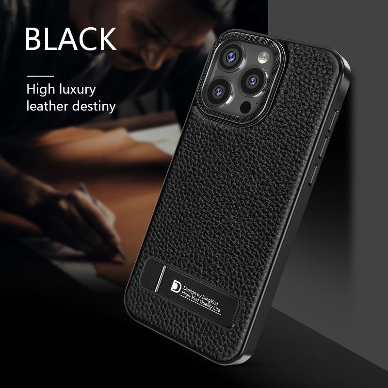 Ốp lưng iPhone 17 Pro Max chống sốc, có chân đứng, họa tiết vải da Apple nhập khẩu — đen, xám, màu nâu, màu cam chi tiết 10