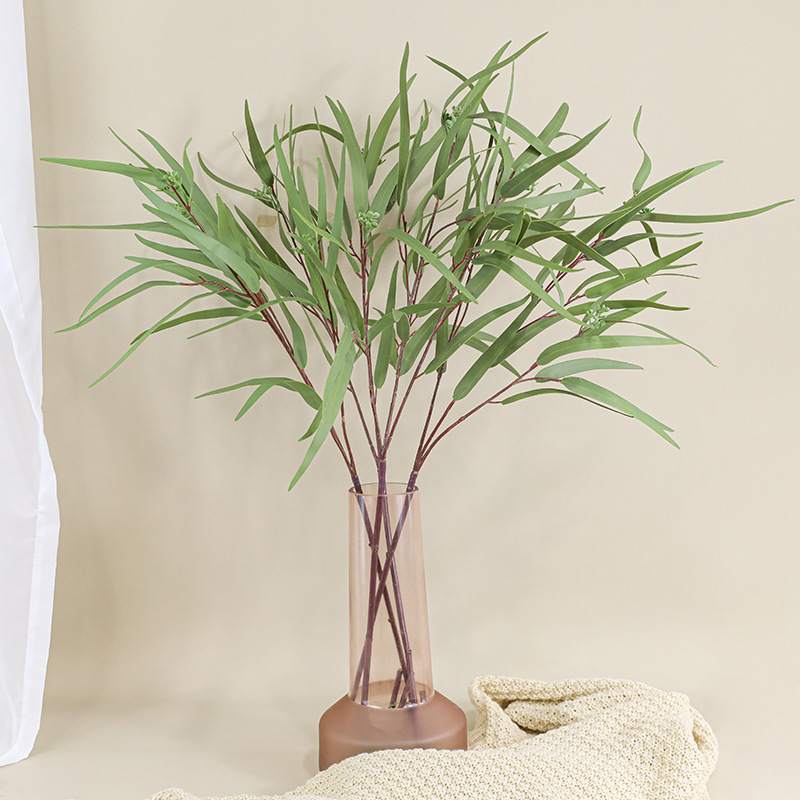 Shengmei 3D Printed Realistic Eucalyptus Leaves, Willow Leaves, Pointed-Shaped Eucalyptus Leaves, Artificial Green Plant Film, Money Leaves, Cross-Border