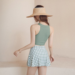 Women's 2021 New Swim Suit Set, Two-Piece Skirt Style, Slimming and Covering Stomach, Summer Small Bust Conservative Hot Spring Student Swimwear