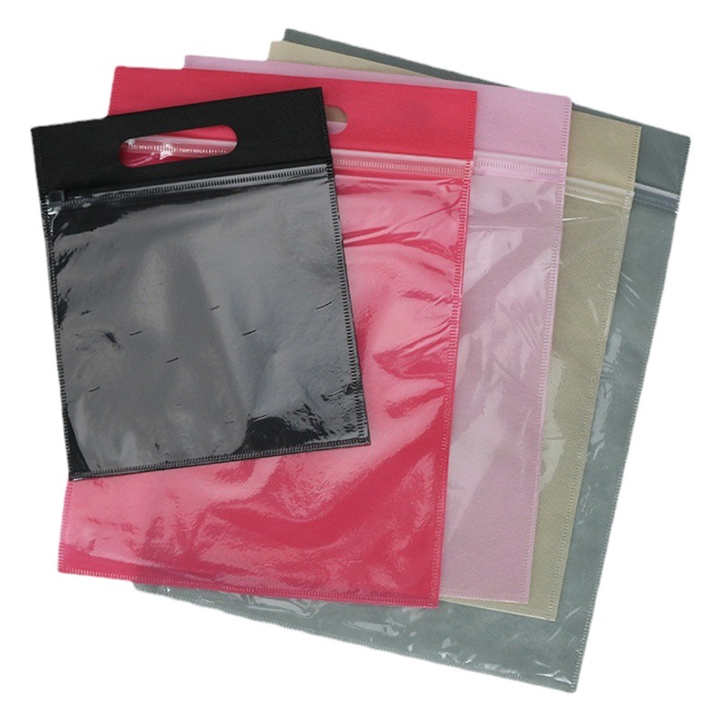 En stock no tejido cremallera bolsa bolso ropa bolsa de embalaje al por mayor ziplock bolsa no tejida transparente cremallera bolsa
