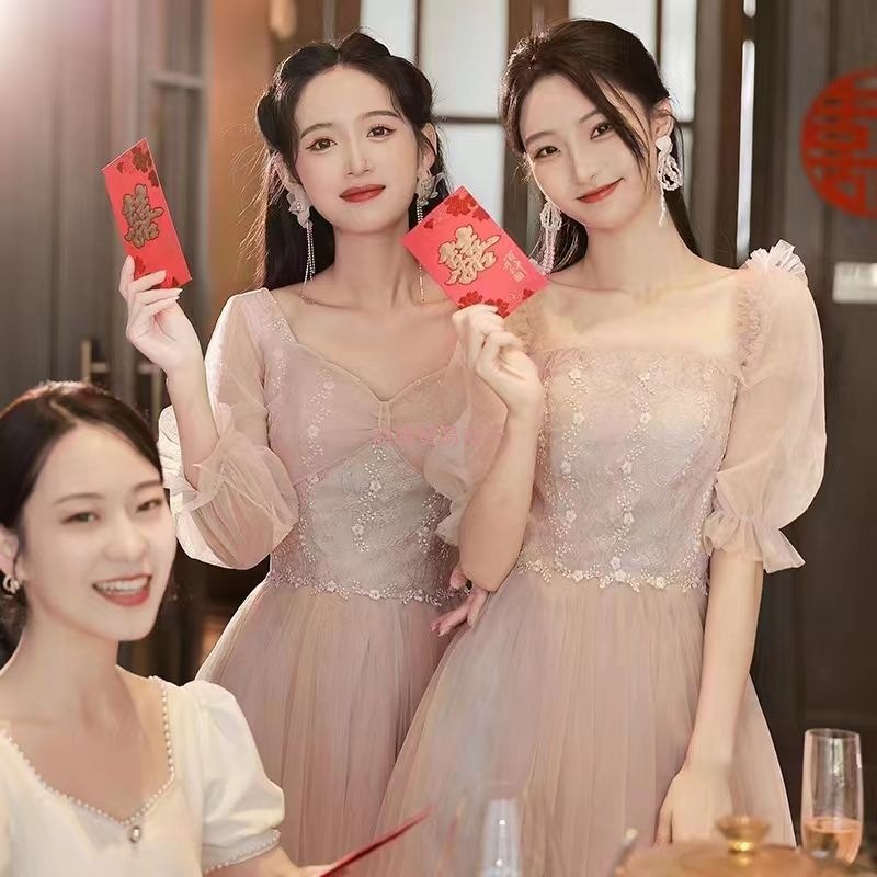 伴娘礼服秋冬薄款2025姐妹裙伴娘团平时可穿显瘦轻奢礼服女简约